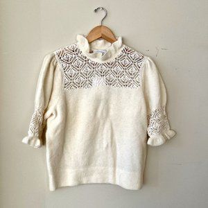& Other Stories Ruffled Puff Sleeve Knit Top in Cream Size M